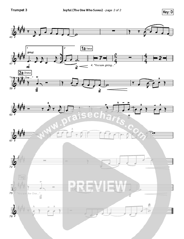 Joyful (The One Who Saves) Trumpet 3 (Brenton Brown)