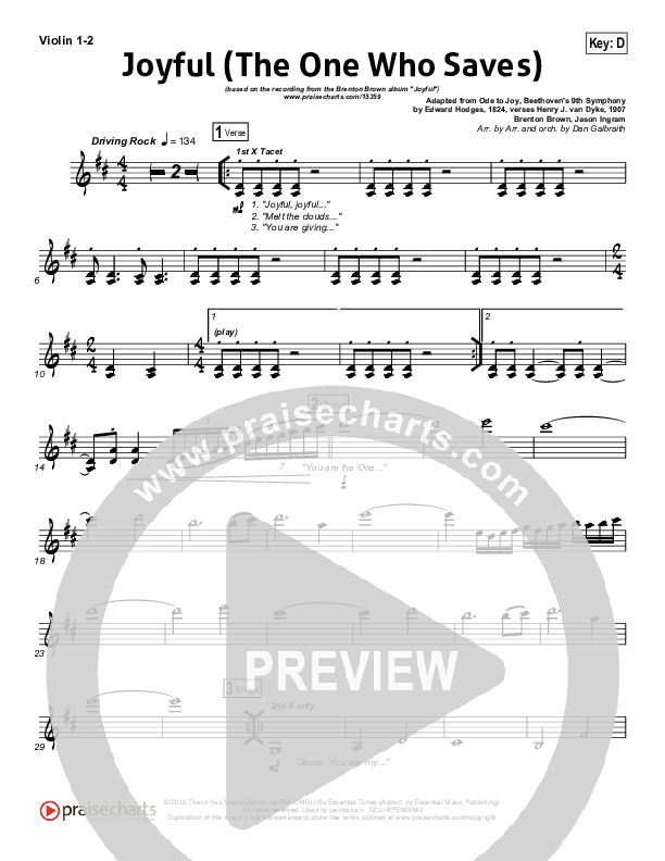 Joyful (The One Who Saves) Violin 1/2 (Brenton Brown)