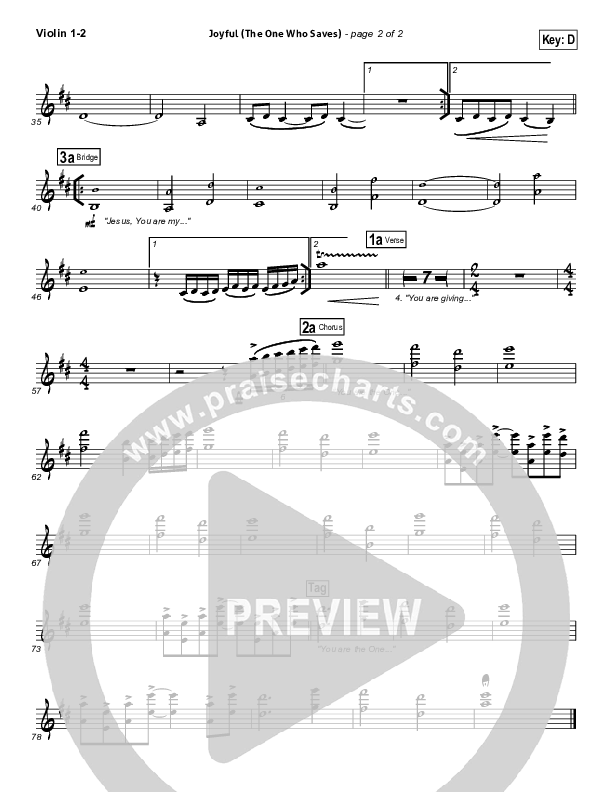 Joyful (The One Who Saves) Violin 1/2 (Brenton Brown)
