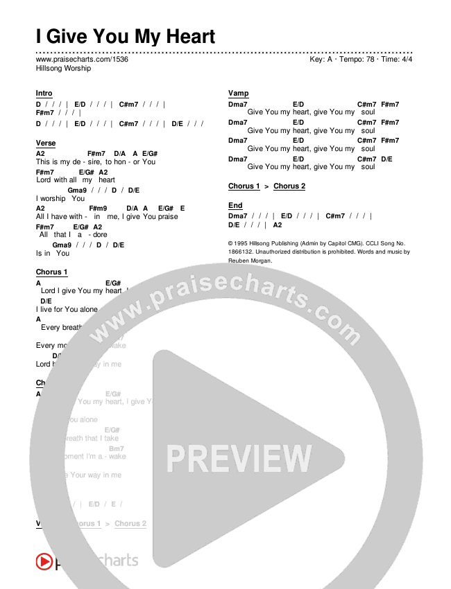 I Give You My Heart Chords Pdf Hillsong Worship Praisecharts