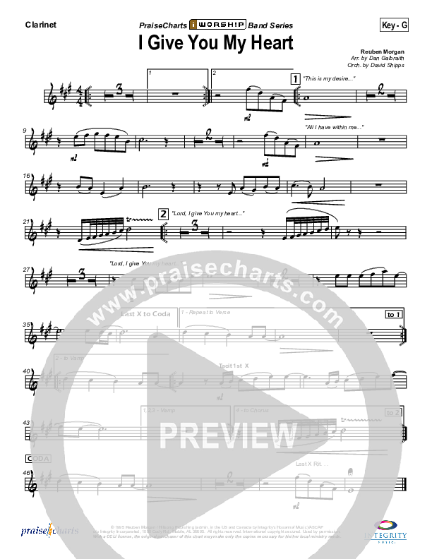 I Give You My Heart Clarinet 1,2 (Hillsong Worship)