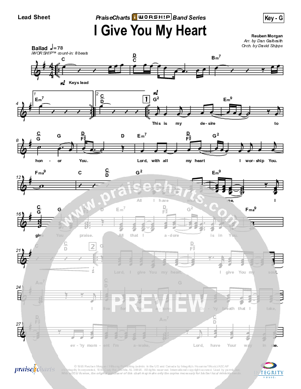 I Give You My Heart Lead Sheet (SAT) (Hillsong Worship)