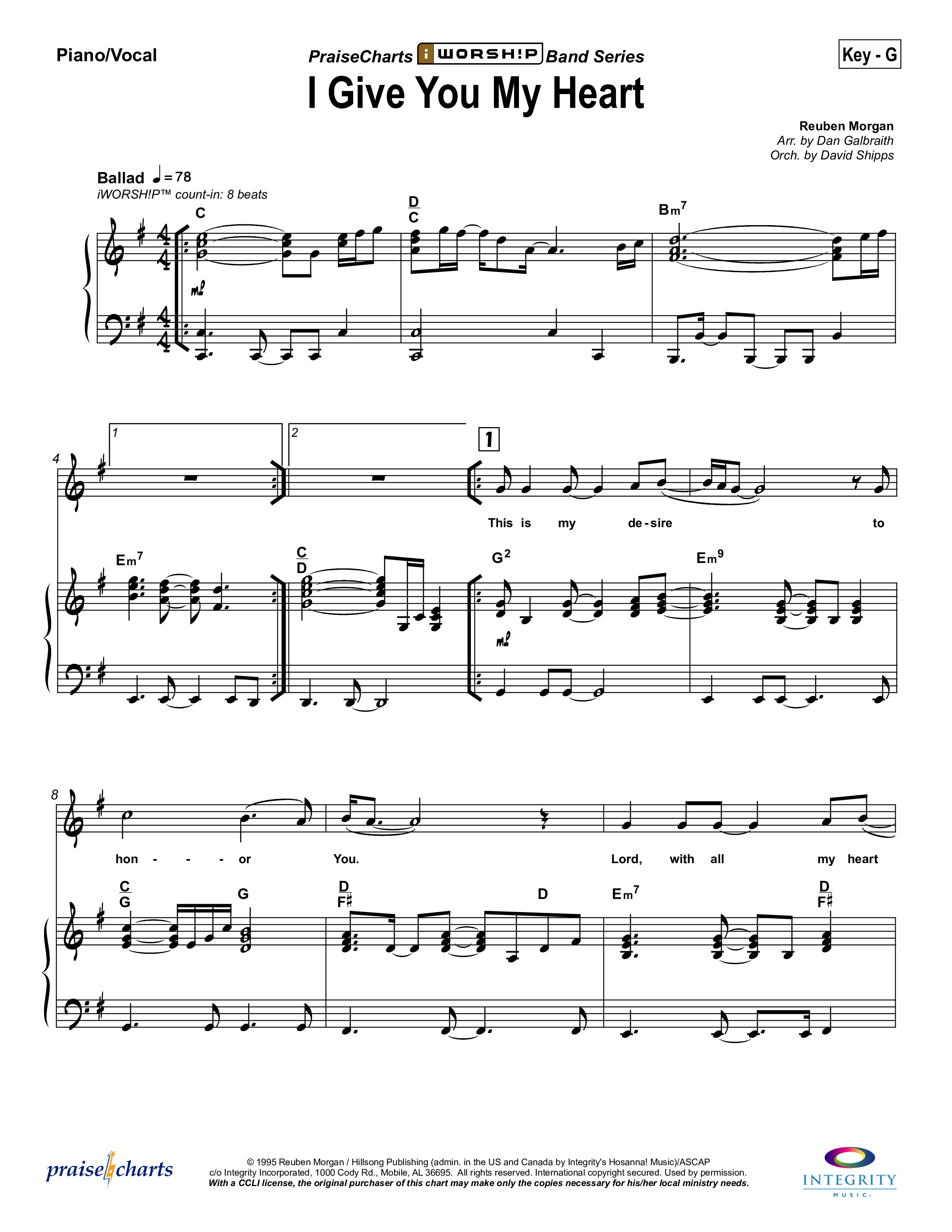 I Give You My Heart Piano/Vocal (SATB) (Hillsong Worship)