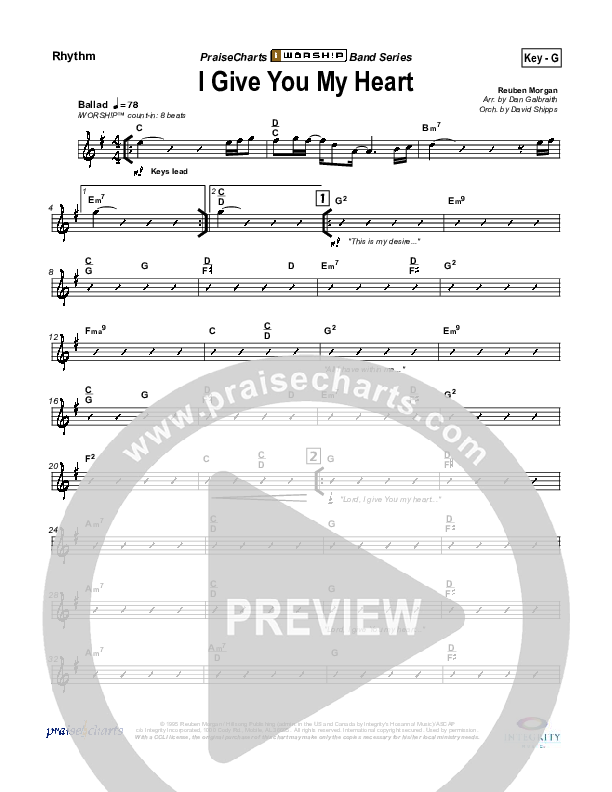 I Give You My Heart Rhythm Chart (Hillsong Worship)