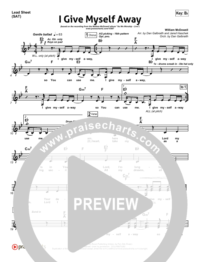 I Give Myself Away Sheet Music William Mcdowell Praisecharts i give myself away sheet music william