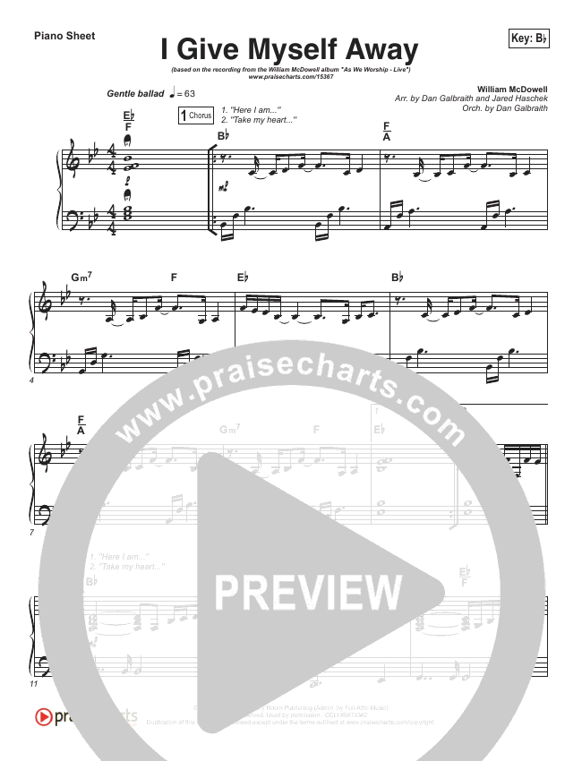 I Give Myself Away Sheet Music (William McDowell) - PraiseCharts