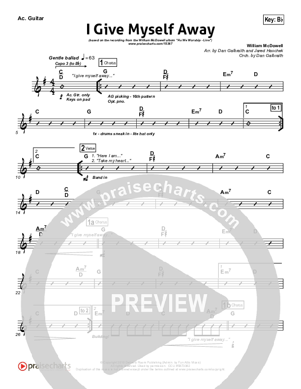 I Give Myself Away Rhythm Chart (William McDowell)