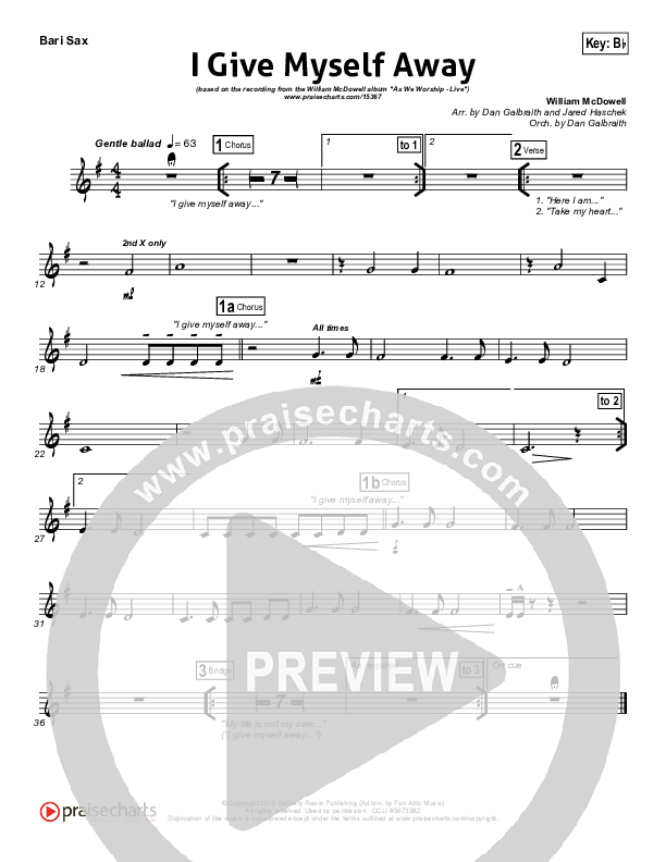 I Give Myself Away Bari Sax (William McDowell)