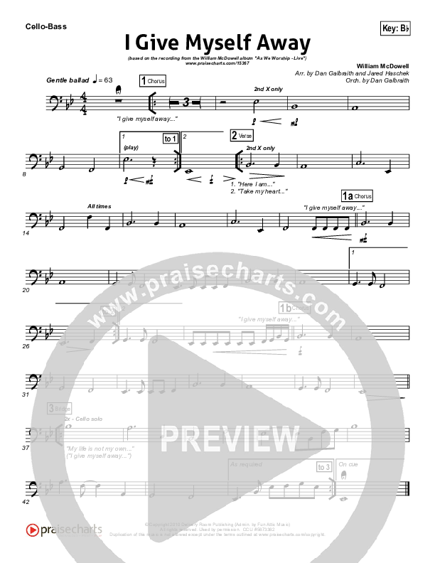 I Give Myself Away Cello/Bass (William McDowell)