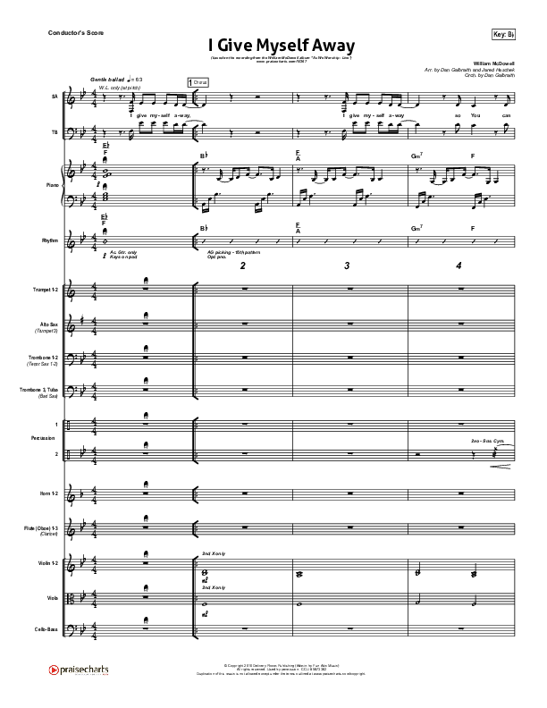 I Give Myself Away Conductor's Score (William McDowell)