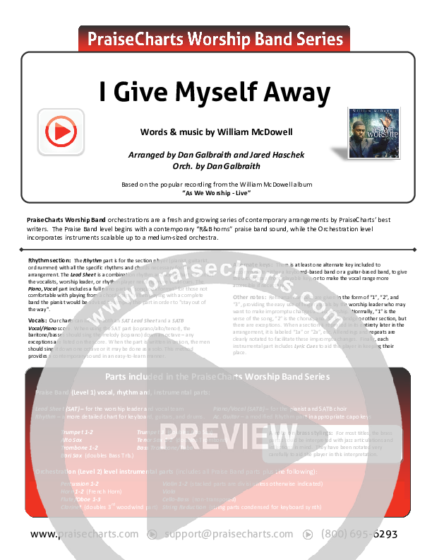 I Give Myself Away Orchestration (William McDowell)