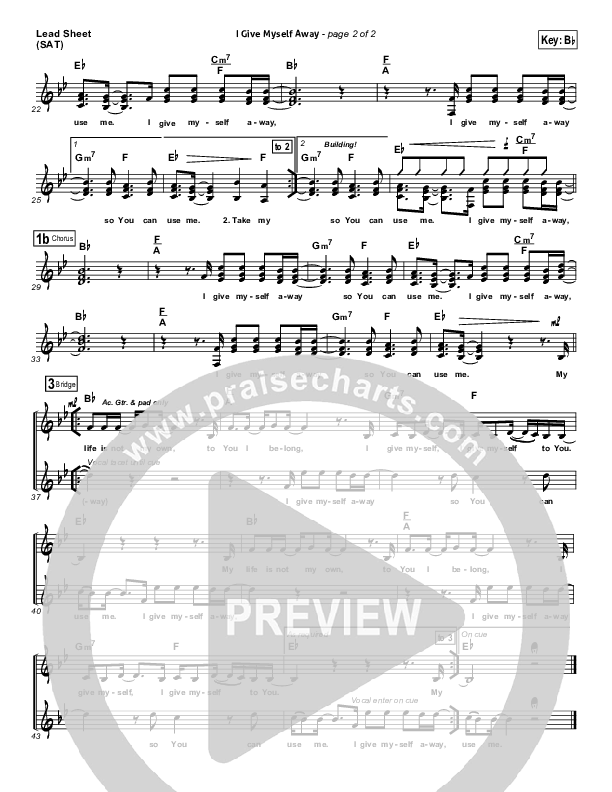 I Give Myself Away Lead Sheet (William McDowell)