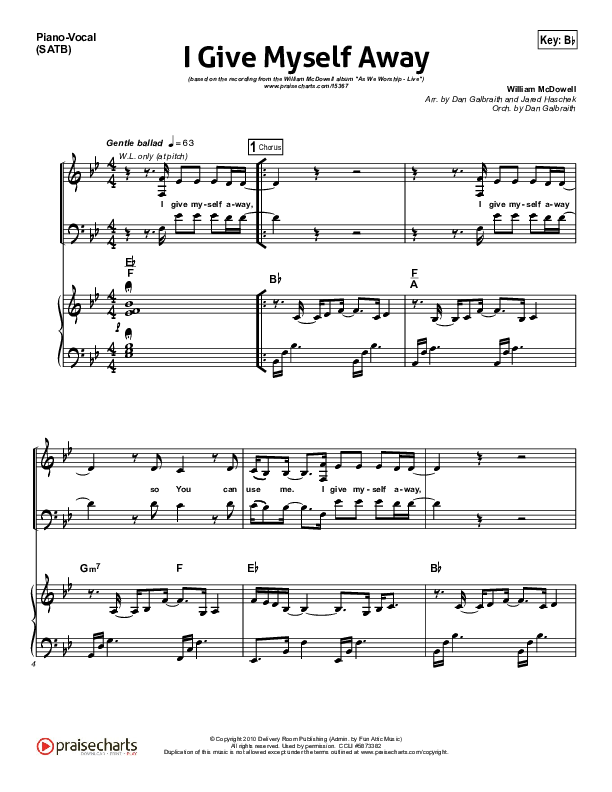 I Give Myself Away Piano/Vocal (SATB) (William McDowell)