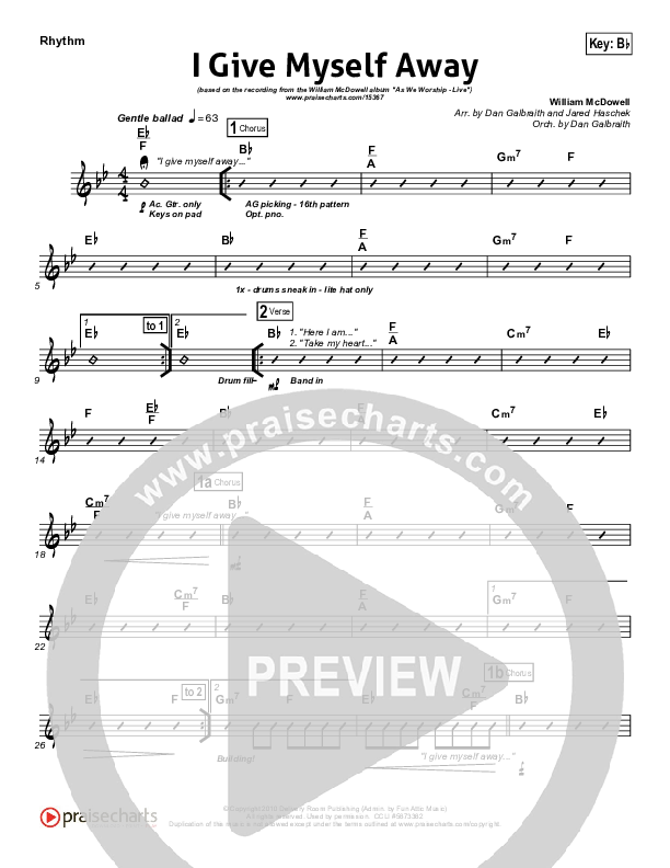 I Give Myself Away Rhythm Chart (William McDowell)