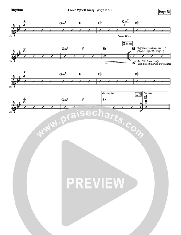 I Give Myself Away Rhythm Chart (William McDowell)
