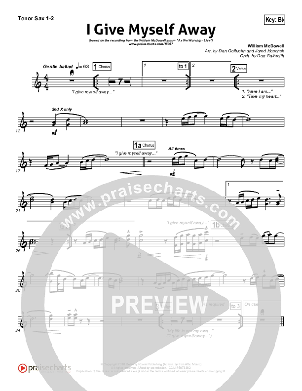 I Give Myself Away Tenor Sax 1/2 (William McDowell)