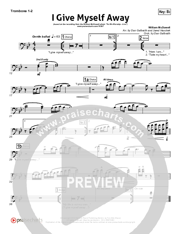 I Give Myself Away Trombone 1/2 (William McDowell)