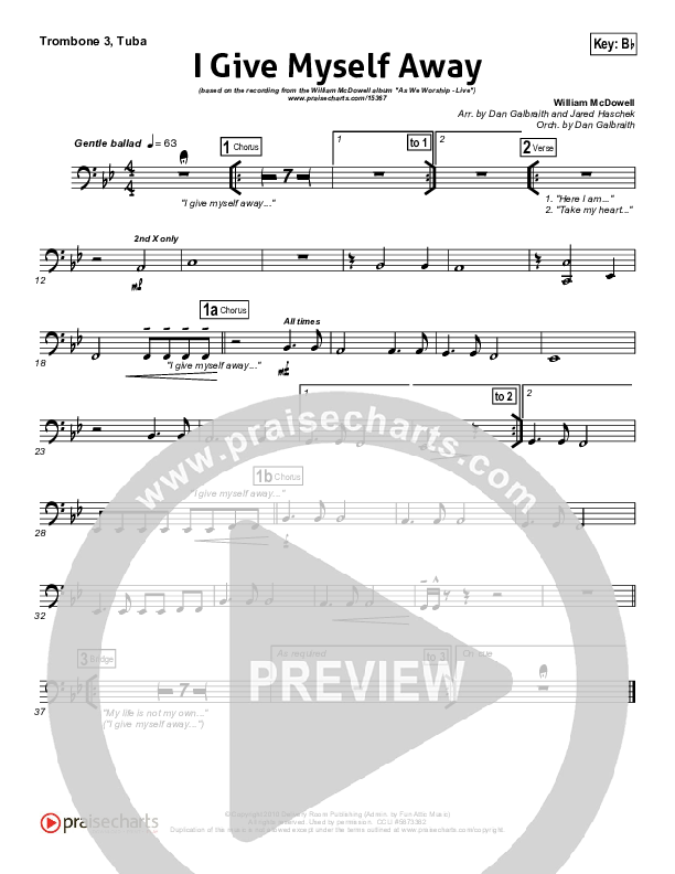 I Give Myself Away Trombone 3/Tuba (William McDowell)