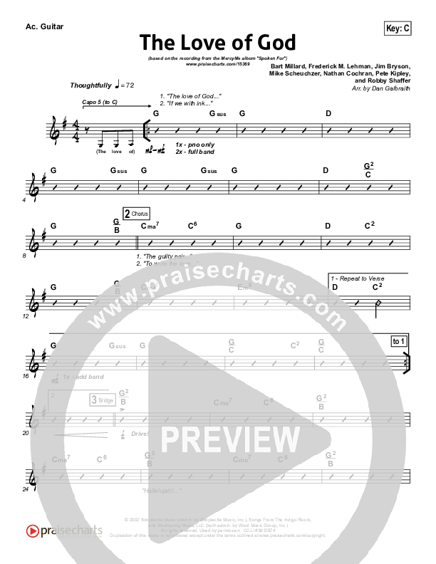 The Love Of God Rhythm Chart (MercyMe)