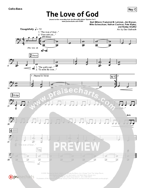 The Love Of God Cello/Bass (MercyMe)