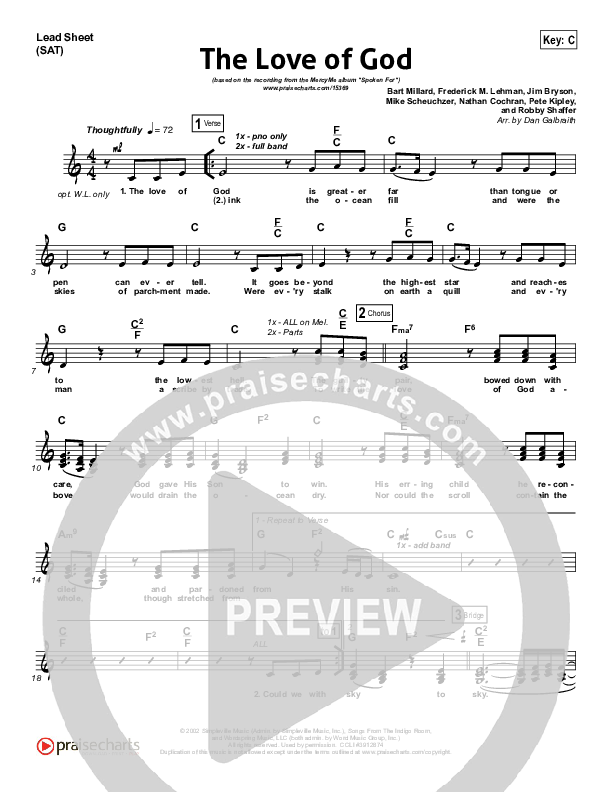 The Love Of God Lead Sheet (SAT) (MercyMe)