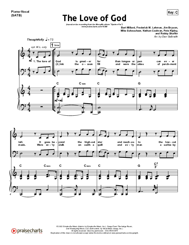The Love Of God Piano/Vocal (SATB) (MercyMe)