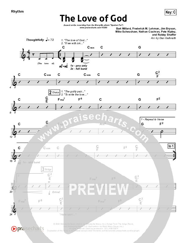 The Love Of God Rhythm Chart (MercyMe)