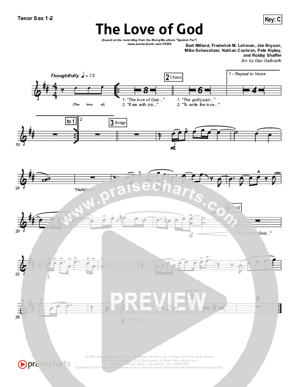 The Love Of God Tenor Sax 1/2 (MercyMe)