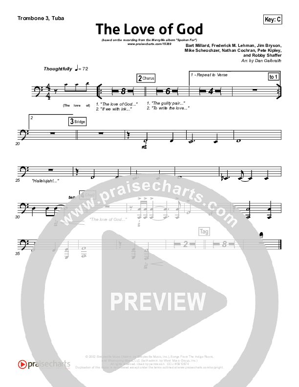 The Love Of God Trombone 3/Tuba (MercyMe)