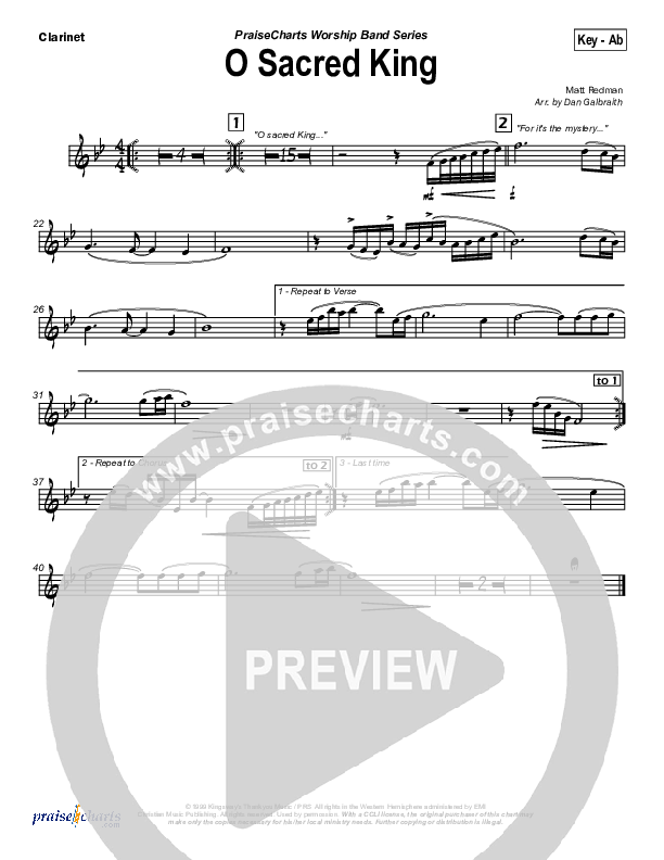 O Sacred King Clarinet (Matt Redman)