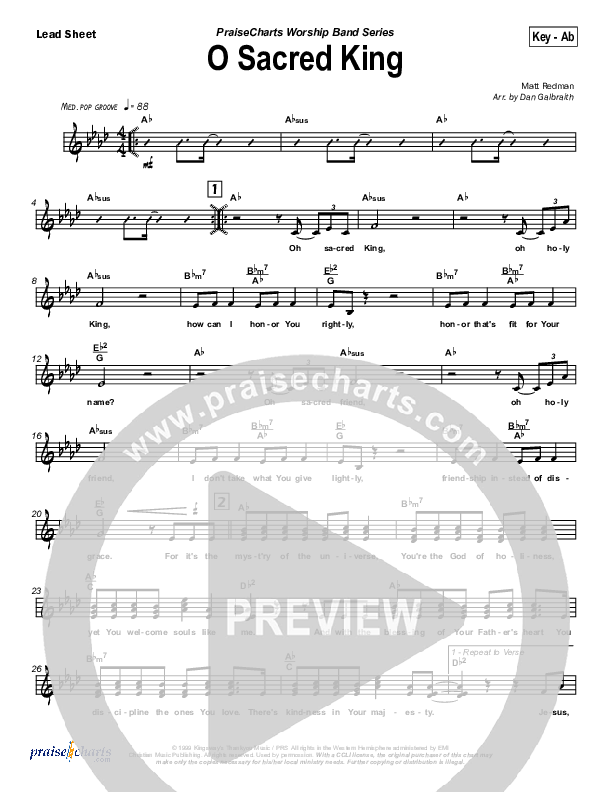 O Sacred King Lead Sheet (Matt Redman)