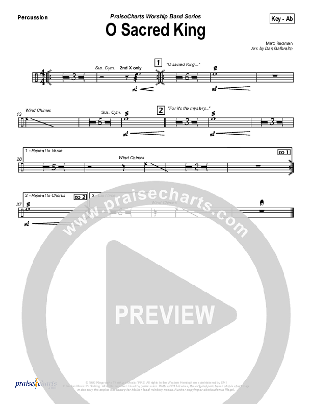O Sacred King Percussion (Matt Redman)