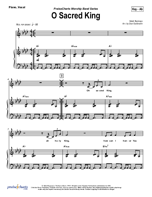 O Sacred King Piano/Vocal (Matt Redman)