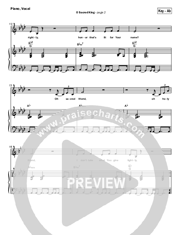 O Sacred King Piano/Vocal (Matt Redman)