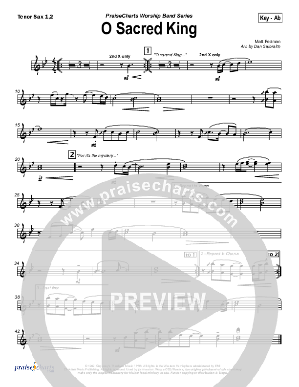 O Sacred King Tenor Sax 1/2 (Matt Redman)