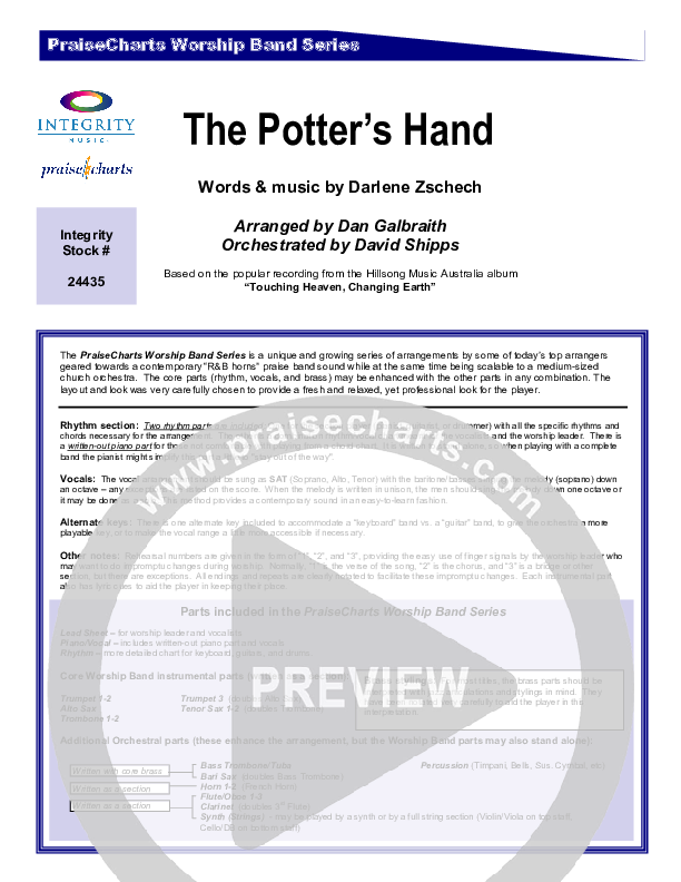 The Potter's Hand Cover Sheet (Hillsong Worship)