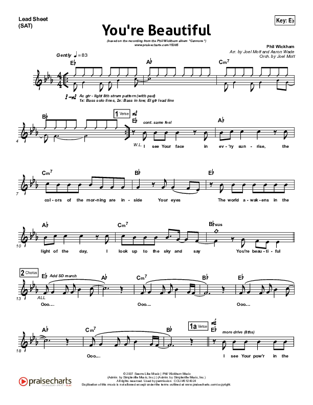 You're Beautiful Lead Sheet (Phil Wickham)