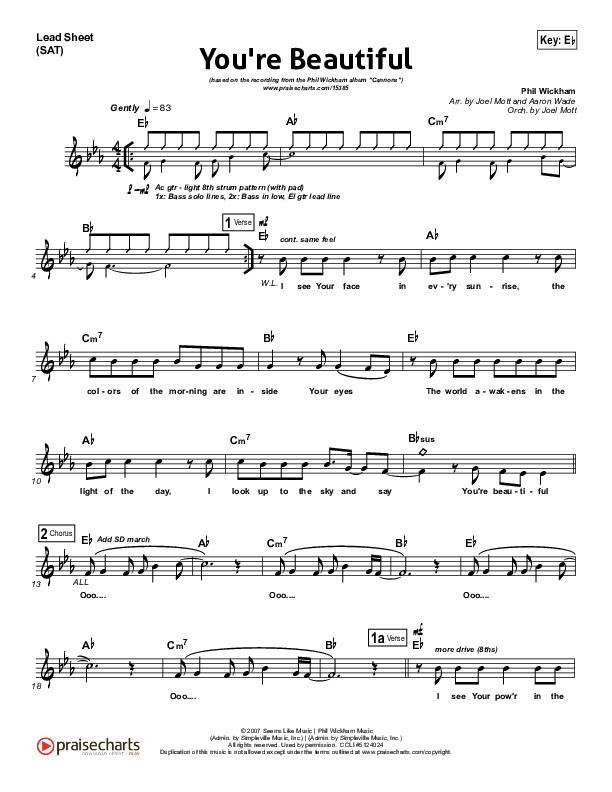 You're Beautiful Lead Sheet (SAT) (Phil Wickham)