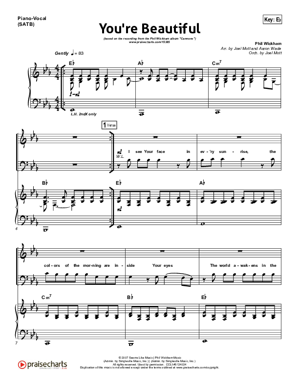 You're Beautiful Piano/Vocal (Phil Wickham)