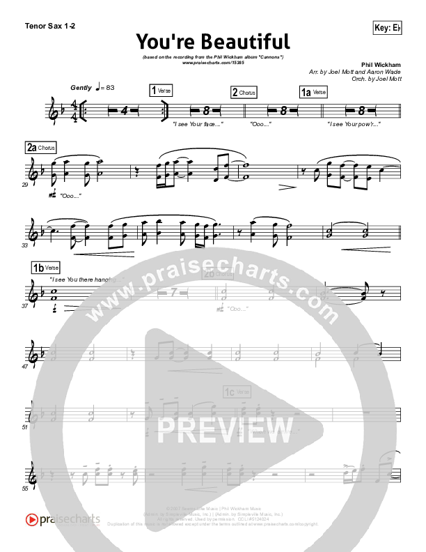 You're Beautiful Tenor Sax 1/2 (Phil Wickham)