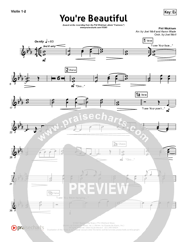 You're Beautiful Violin 1/2 (Phil Wickham)