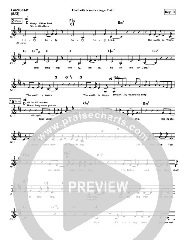 The Earth Is Yours Lead Sheet (Gungor)