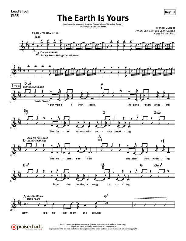 The Earth Is Yours Lead Sheet (SAT) (Gungor)