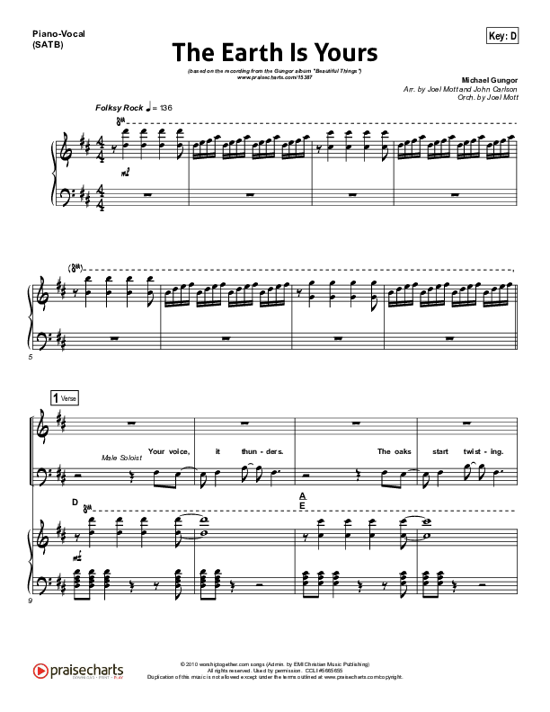 The Earth Is Yours Piano/Vocal (SATB) (Gungor)