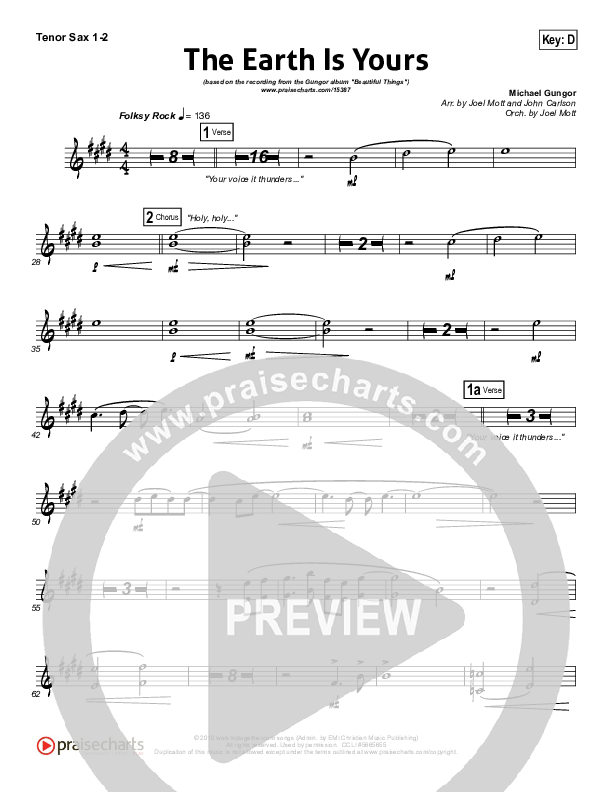 The Earth Is Yours Tenor Sax 1/2 (Gungor)