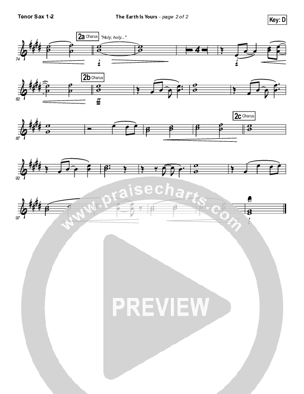 The Earth Is Yours Tenor Sax 1/2 (Gungor)