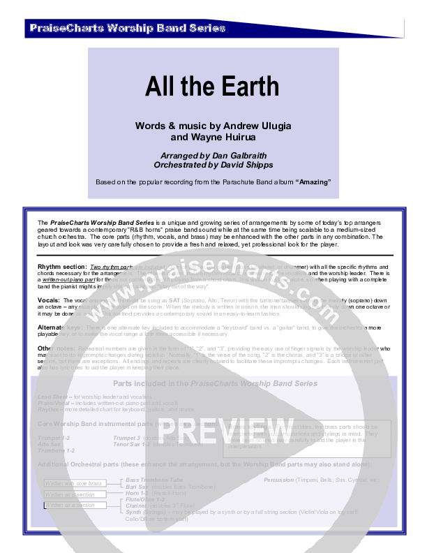 All The Earth Orchestration (Parachute Band)