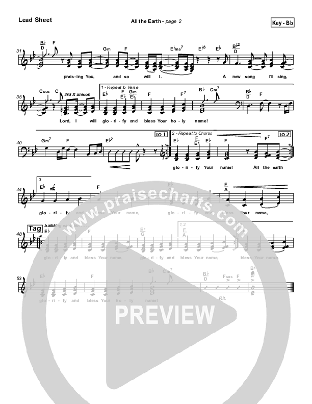 All The Earth Lead Sheet (Parachute Band)