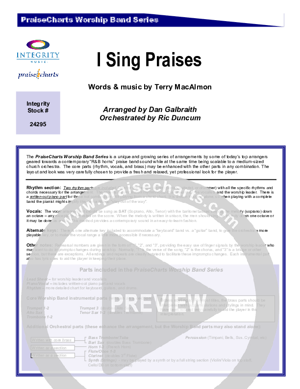 I Sing Praises Orchestration (Terry MacAlmon)