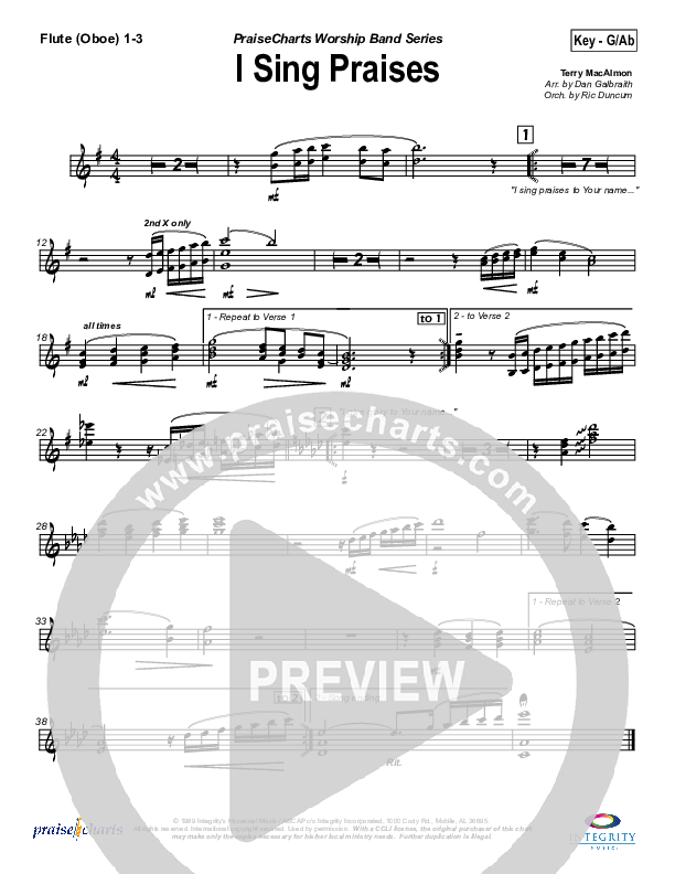 I Sing Praises Flute/Oboe 1/2/3 (Terry MacAlmon)